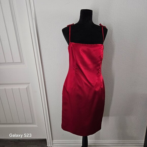 Satin Red Skinny Bow Strap Dress